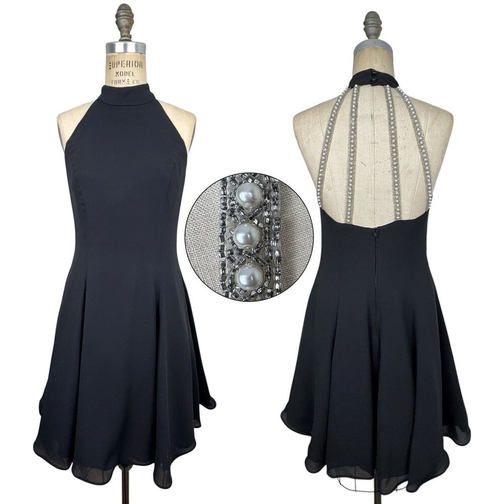 Vintage‎ 90's Jessica Howard Knee Length Chiffon Cocktail Dress Sz 8 Pearl Strap